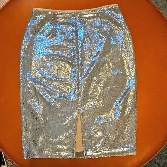 Silver Diane Von Firstenburg Midi Sequin Skirt - Picture 3 of 4